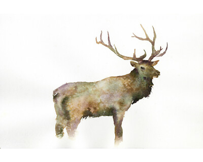 Watercolor painting elk fine art home decor landscape artwork wall art (print)