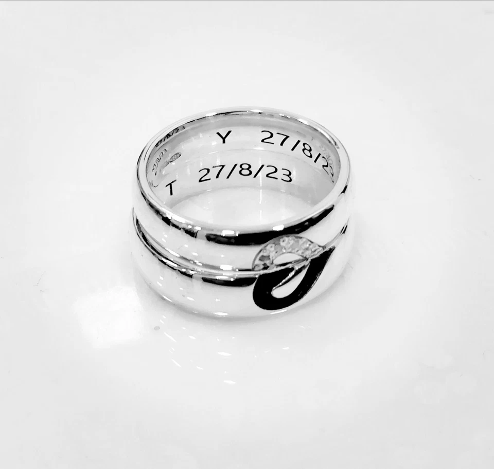 COPPIA FEDI FEDINE FIDANZAMENTO CON CUORE IN ARGENTO 925 CON ZIRCONI E SMALTO - Immagine 2 di 4