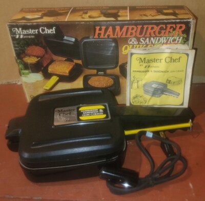 Vintage 1970s Master Chef Hamburger & Sandwich Quik-Cooker Handheld Grill 2041 