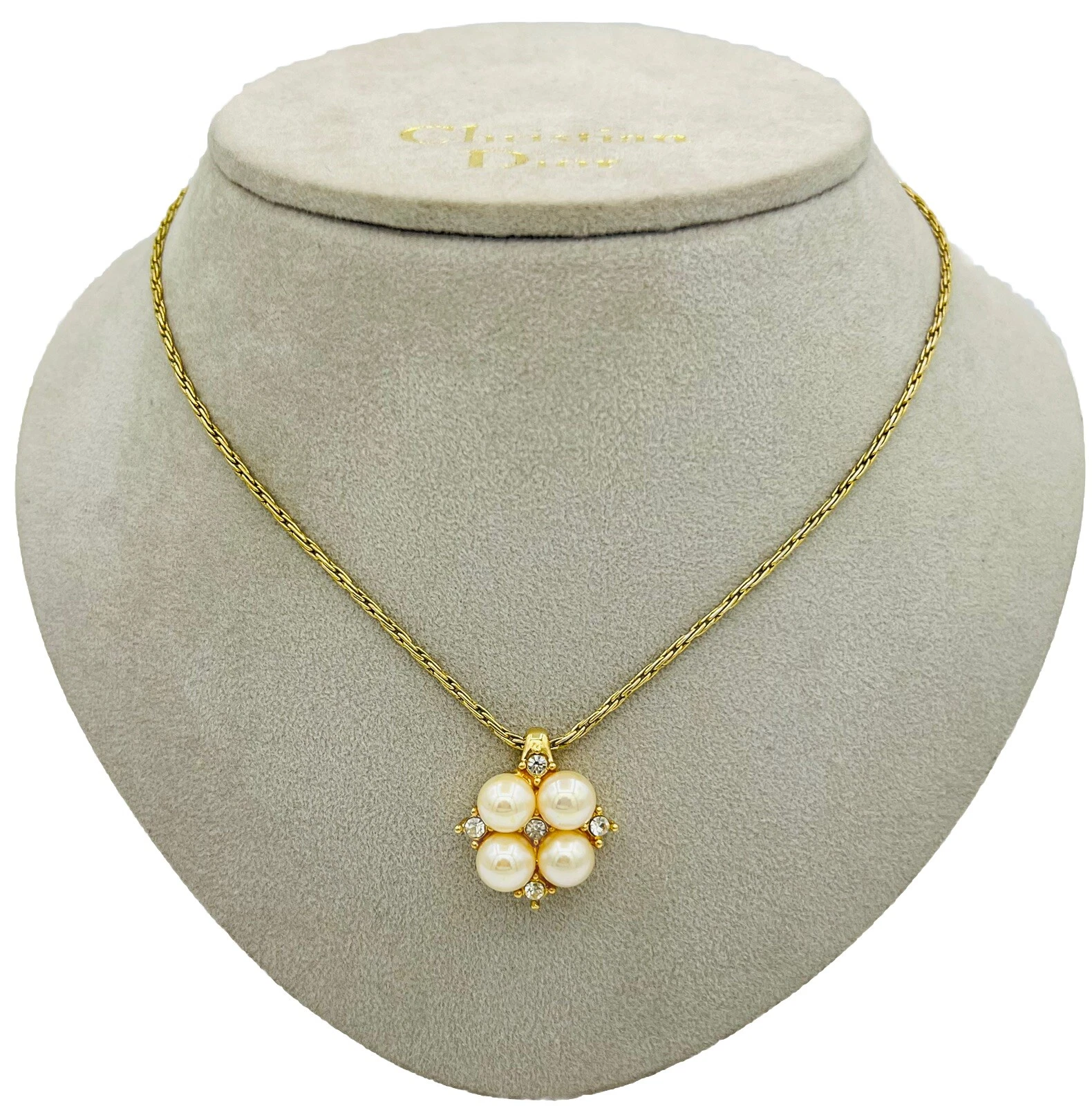 Rara collana girocollo vintage DIOR perle artificiali cristallo gioielli circa 39 44 cm.