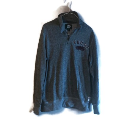 Roots Canada Men s Grey Logo Quarter Zip Pullover Sweatshirt Athletics sz M