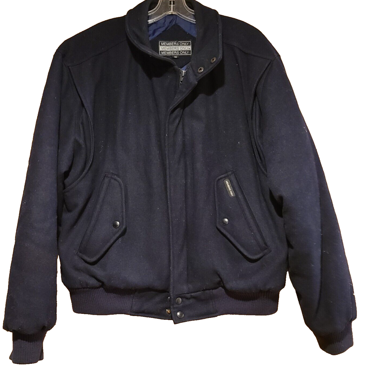 MEMBERS ONLY フリースジャケット サイズ40 MEMBERS ONLY Lined Wool Jacket Mens SIZE 40 Blue Vintage Zip Front