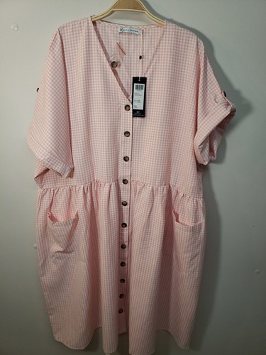 PQ Collection Dazzle Dress Pink White Gingham Pockets Plus Sz 26 Cotton Blend - 第 5/12 張圖片