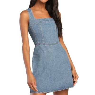 NWT Lulus So Delighted Medium Wash Denim Corset Seam Mini Dress Size XL