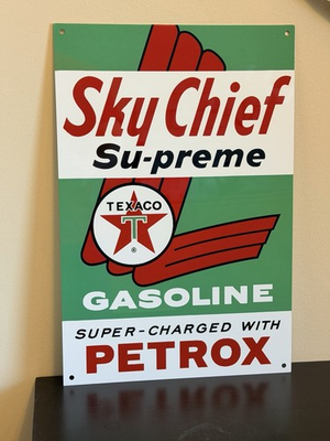 #ad Texaco Sky Chief Gasoline metal sign baked Oil Gas Pump Plate 18x12 $33.00