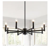 YANSUN 8-Light Black Candle Chandelier Farmhouse Industrial Dining Kitchen
