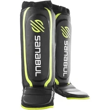Sanabul Kickboxing Shin Guards Size XS Black Neon Green Padded Martial Arts NEW