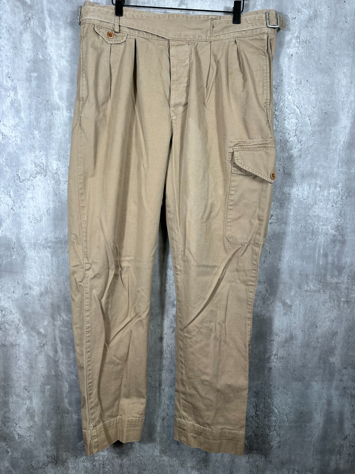 Polo Ralph Lauren Pants Mens 36x32 Pleated Baggy Cargo Trouser Khaki Military