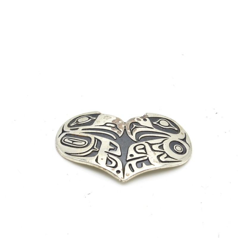 Signed Odin Lonning Tlingit Sterling Overlay Heart Lovebird Pendant #S4993-3
