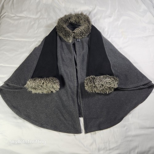Parkhurst Women’s Cape Fleece One Size Gray Faux Fur Collar Cuffs Made In Canada