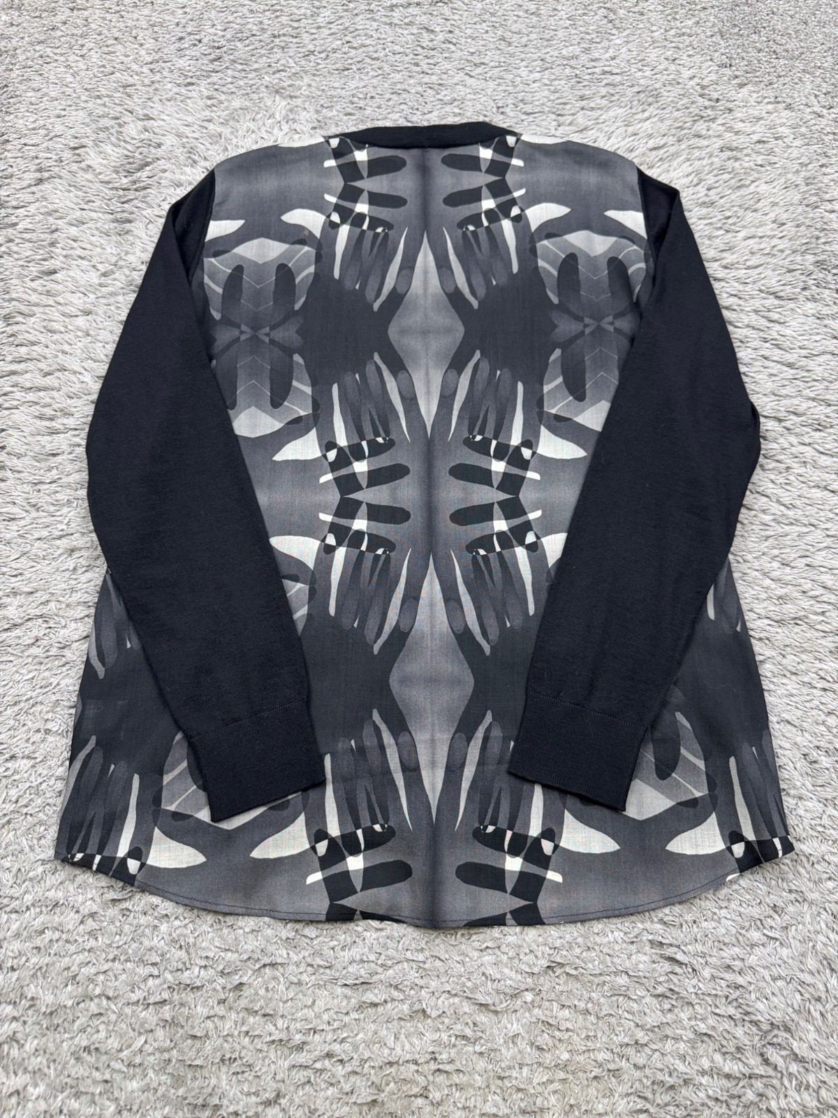 Akris Punto Sweater Women 12 Artsy Geometric Handprint Wool V Neck Cardigan