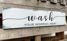 Farmhouse Bathroom Sign, Wash Your Worries Away, Rustic Wooden Bathroom Wall ...
