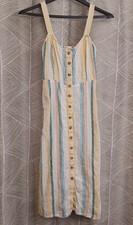 Madewell Fitted Bodice Stripe Midi Dress 100% Linen Women's Size 2