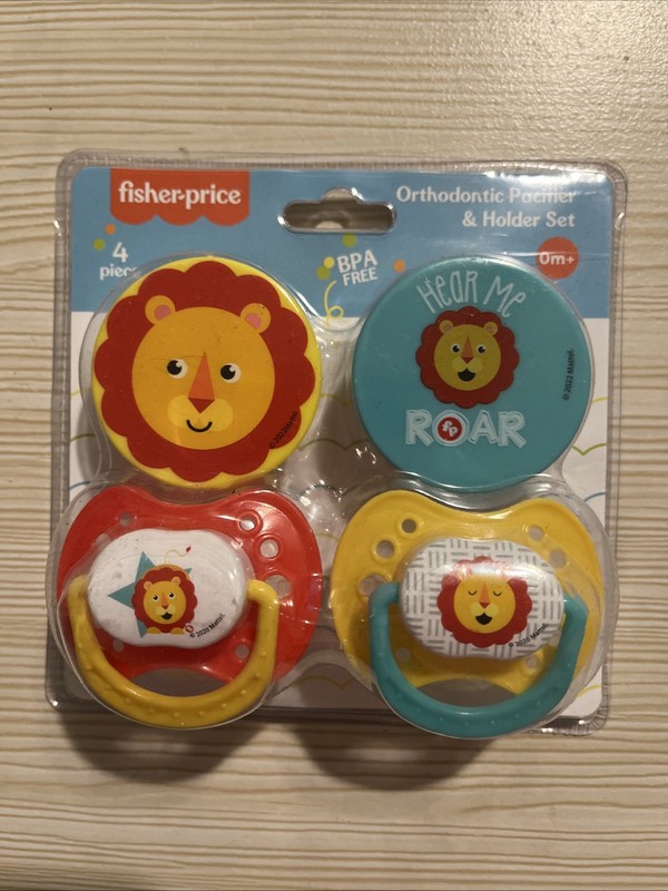 Fisher-Price Orthodontic Pacifier & Holder Set BPA Free Tiger Baby