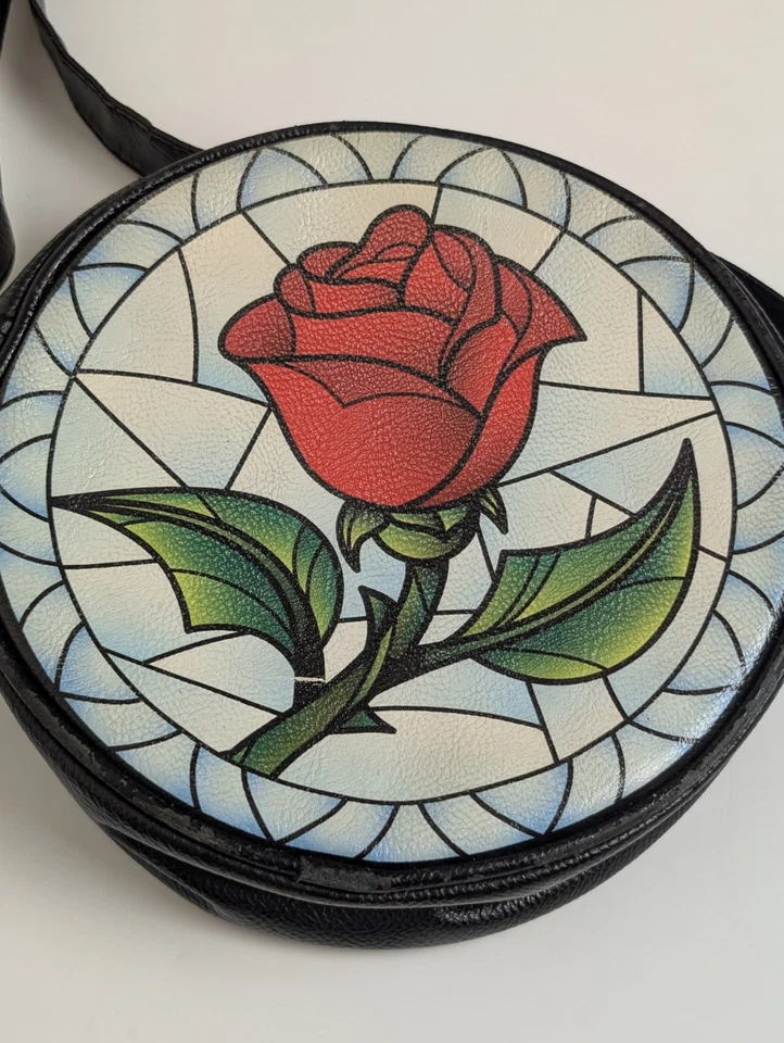 Bolso Bandolera Redondo Disney La Bella y la Bestia - Diseño de Vidrieras Rosa Roja Foto 2 de 4