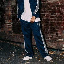 NEEDLES Track Pants Straight Navy x White lines Polyester MR533 Size-S
