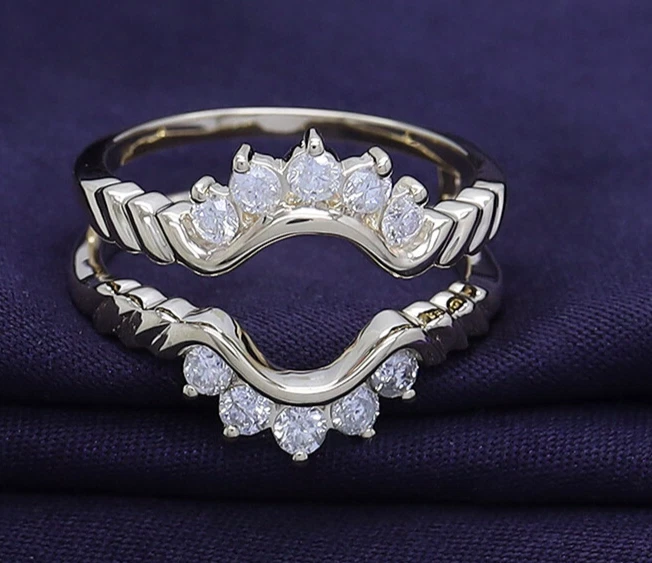 1/2 Ct Lab Grown Diamond Engagement Guard Wedding Enhancer Ring 10k & 14k Gold - Image 2 of 4