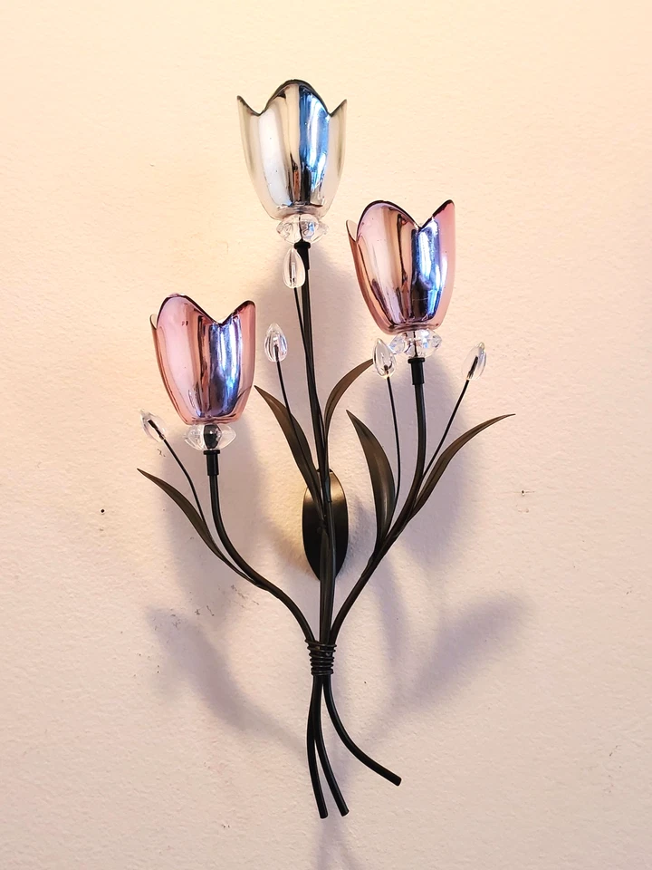 Mikasa 3-Light Wall Sconce Fuchsia and Silver Floral Design & Crystal Accent Box - Image 3 of 4