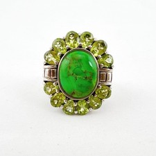 Sterling Silver Green Turquoise Peridot Statement Ring Signed NK