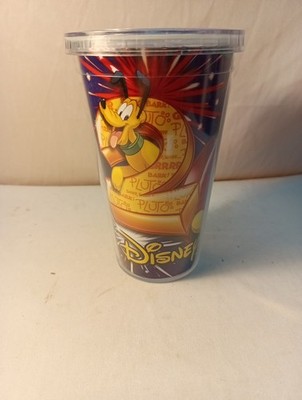 Disney's Pluto, Mickey, Donald, And Goofy  2013 Hard Plastic Glass With Lid