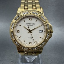 Raymond Weil Tango Watch Men 36mm Cream Dial Gold Diamond Bezel New Battery