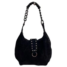 Vintage Vaneli Black Suede Studded Chain Hobo Bag