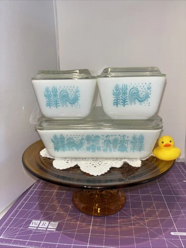 Pyrex 8pc. Amish Butter Print Refrigerator Set Turquoise (2) 501 502 503
