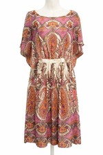 Adrianna Papell Paisley Boho Dress Pink Orange Sheer Overlay Size 10 Flowy