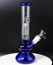 Blue 10" Glass Bong Arm-Tree Filter Thick Smoking Beaker Water Pipe Ice Catcher