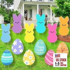 12 PCS Easter Yard Signs Decorations Outdoor - Colorful Cute Easter Pastel