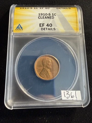 1910-S Lincoln Wheat Cent Penny 1c ANACS XF-40 EF40 EF 40 Details Coin 1361