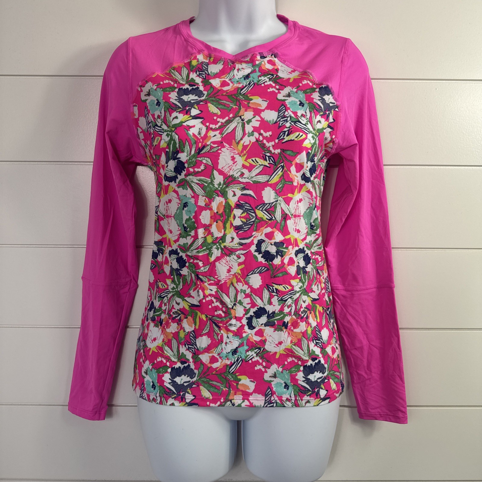 NWT Maaji Rash Guard Swim Shirt Long Sleeve Hot Pink Floral Print sz M
