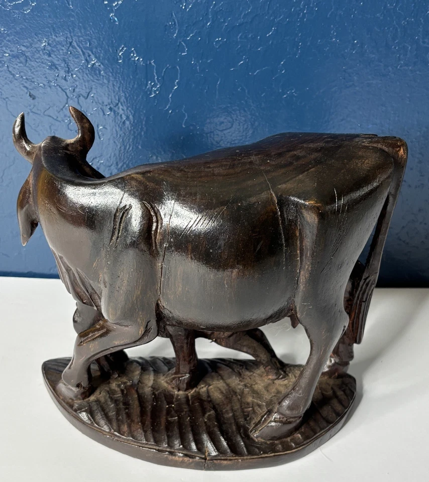 牛小牛雕像复古家居装饰老式木制工艺品室内装饰礼物 — 第 2/4 张图片