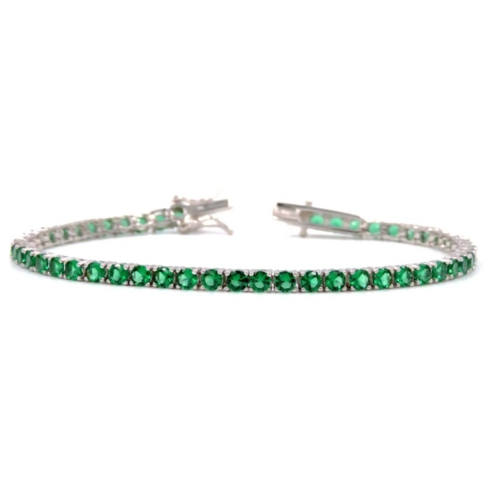 Lab-Created Emerald Tennis Bracelet in Sterling Silver - Secure Clasp  7.25