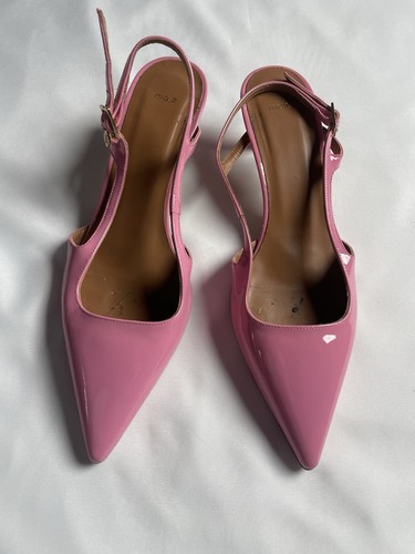 MAJE Pink Patent Leather Pointed-Toe Slingback Pumps 