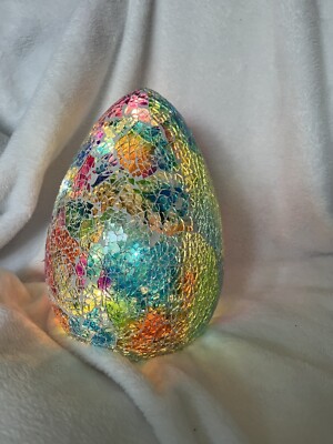 Multicolor Lighted Tabletop Glass Mosaic Design Easter Egg - New In Box -Battery