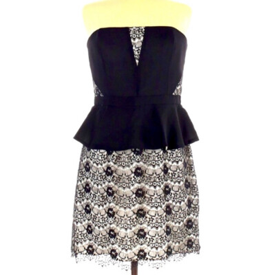 Max and Cleo womens 8 black/white strapless lace & satin dress peplum  dress | eBay
