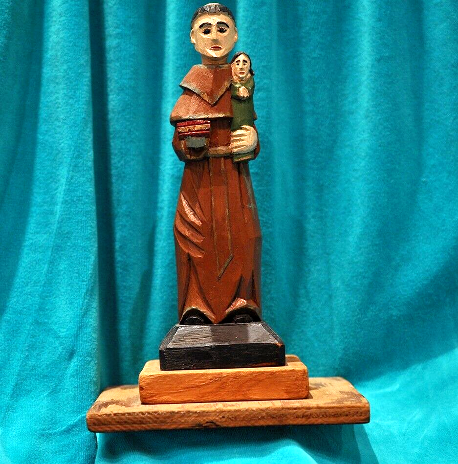 Puerto Rico Art vintage Santo de Palo wood carving of San Antonio