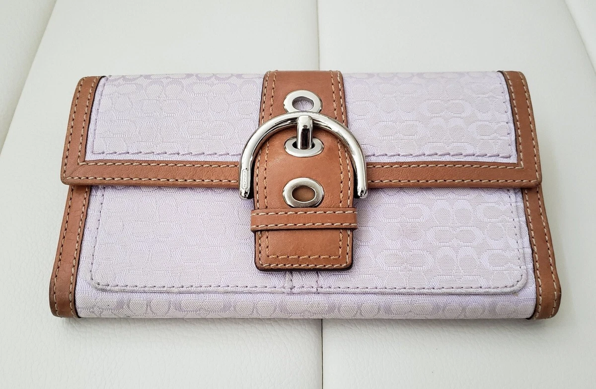 COACH Signature Mini C Pink Canvas Tan Brown Leather Trifold