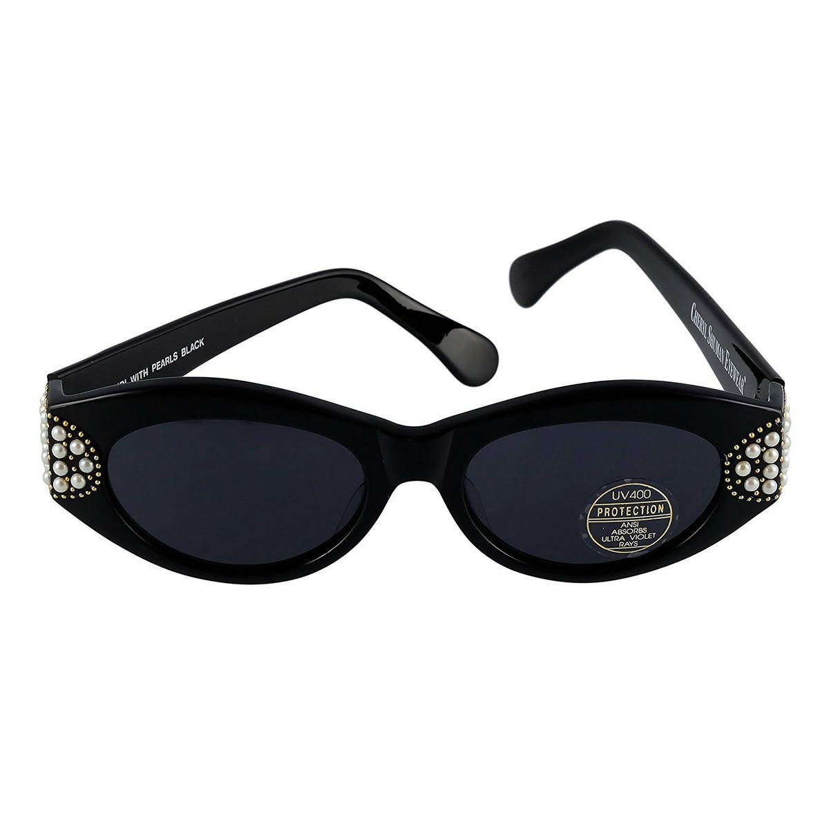 Cheryl Shuman Black Sunglasses with Sparkle Accents Cheryl Shuman Black Sunglasses with real Pearls on side | eBay main image 3