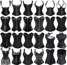 Women Classic Black Corset Bustier Gothic Burlesque Waist Trainer Overbust Tops
