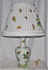 Herend, Hungary Queen Victoria Green Border 6986 Butterflies Table Lamp w/Shade