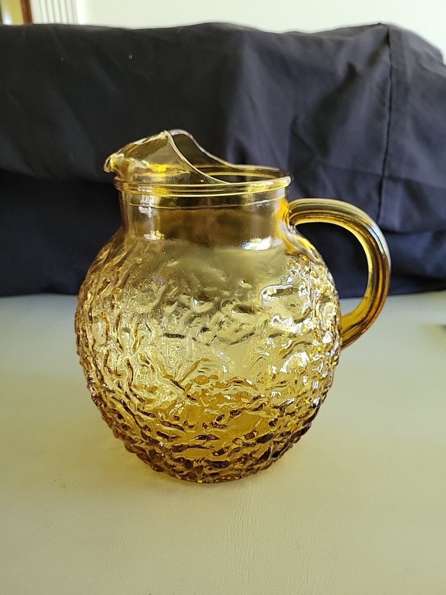 Vintage Anchor Hocking Glass Ball Pitcher Lido Milano Crinkle