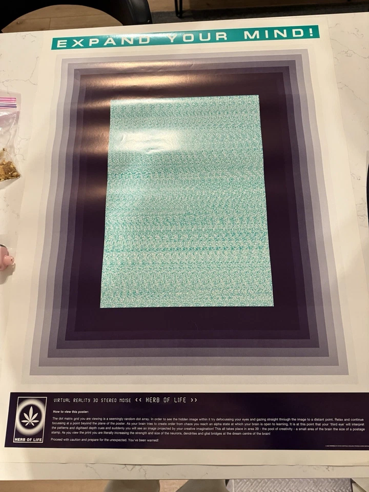 Póster Magic Eye EXPANDE TU MENTE HIERBA DE LA VIDA PÓSTER VR 3D Eye Illusion 25"x35" Foto 2 de 3