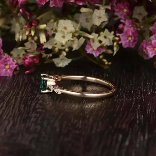 Wedding Band Ring 14K Yellow Gold Plated 2Ct Round Cut Lab Created Green Emerald - Image 4 of 4