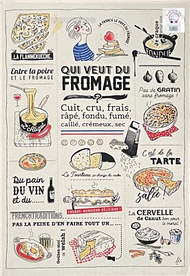 French Cotton Kitchen Dish/Tea Towel - Who Wants Cheese- Made in France