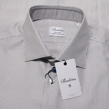Stenstroms NWT Dress Shirt Size 17 43 Fitted in Gray  White Stripes Cotton