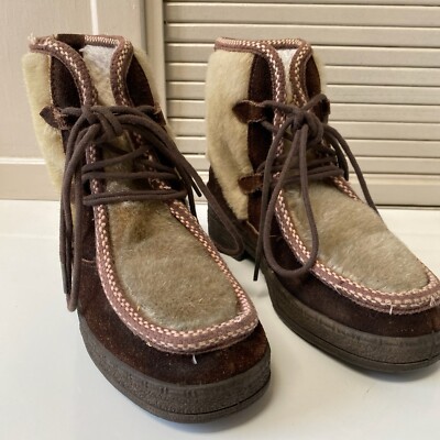 Vintage Ski Lounger Apres Ski Snow Boots Size 5.5 Fur Leather 1960s Italian Made