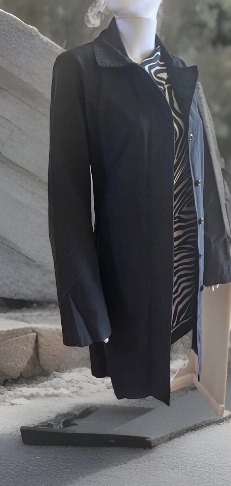 Chaqueta gabardina ESPRIT talla L (14) negra de algodón con botones delanteros gótica vintage años 80’s Foto 4 de 4