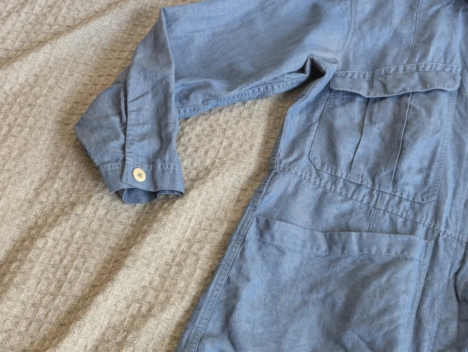 Alex Mill Jumpsuit Women Large Blue Cotton Linen Long Sleeve Button Up Coverall - Image 3 of 4